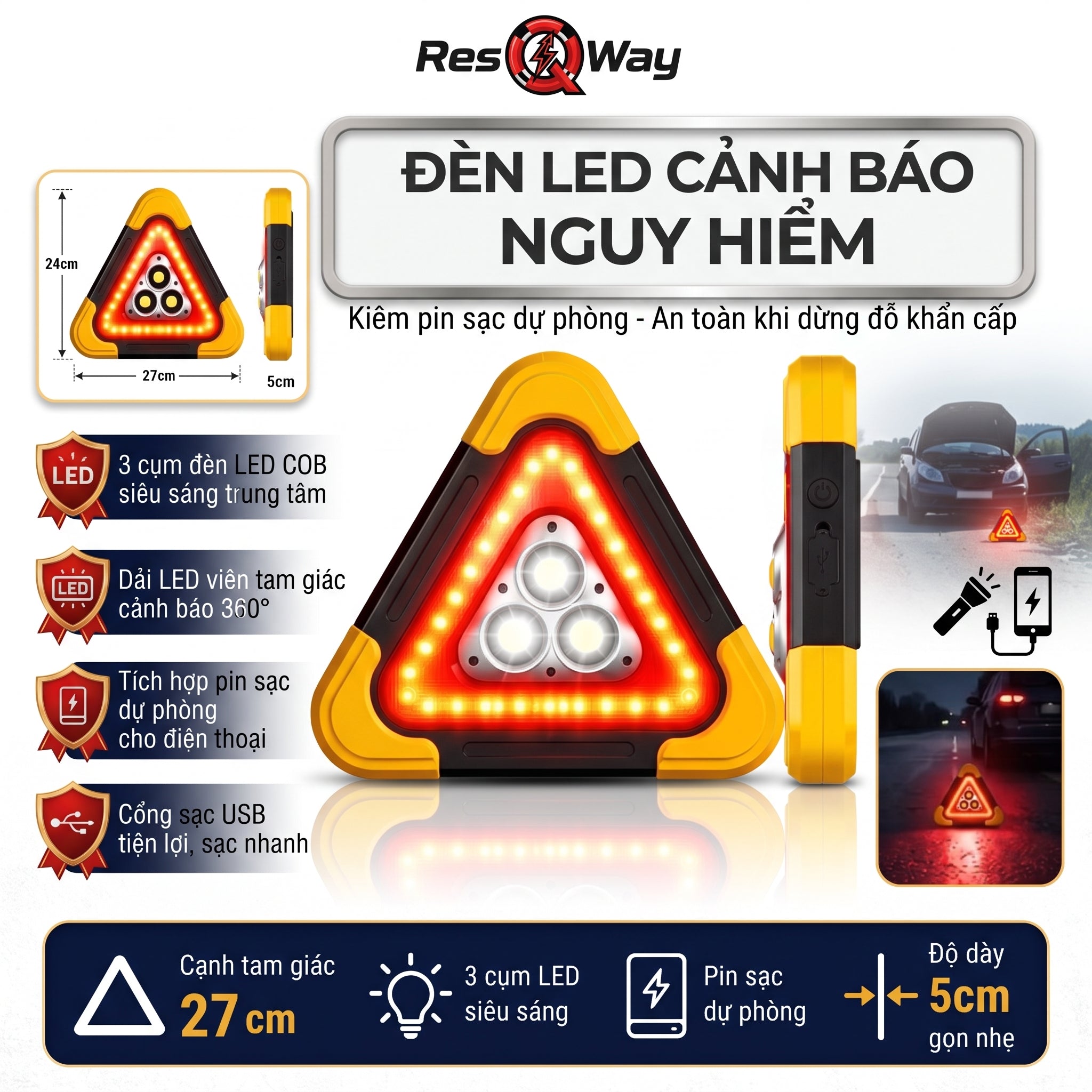 Đèn Cảnh Báo Nguy Hiểm Tam Giác Cho Ô Tô