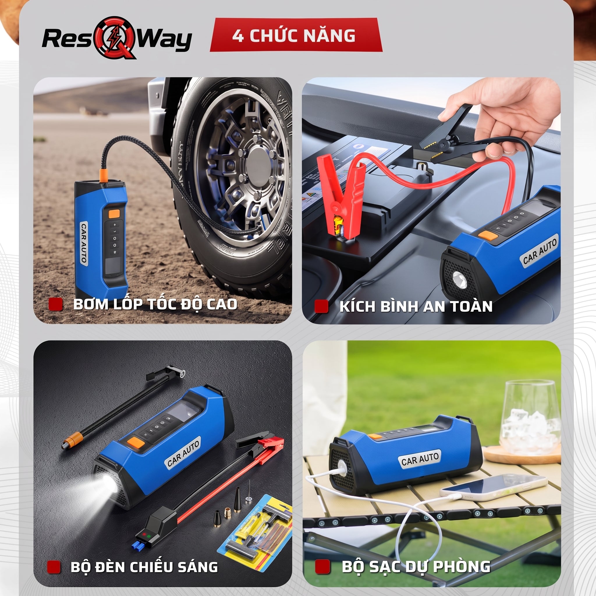 Bộ bơm lốp kích bình 4IN1 Car Auto