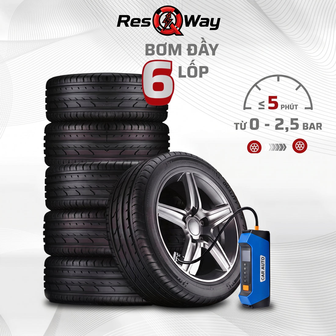 Bộ bơm lốp kích bình 4IN1 ResQway
