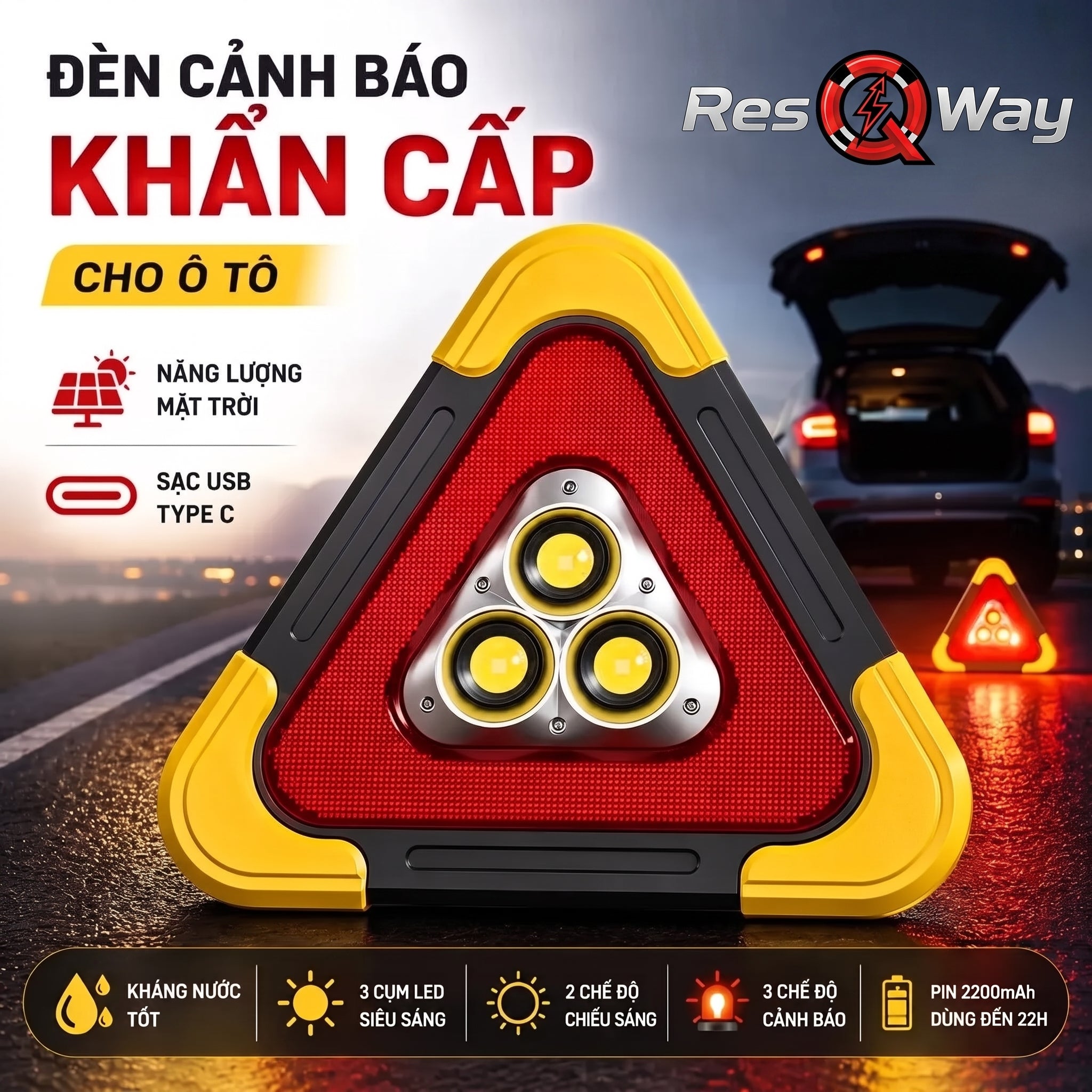Đèn Cảnh Báo Nguy Hiểm Tam Giác Cho Ô Tô