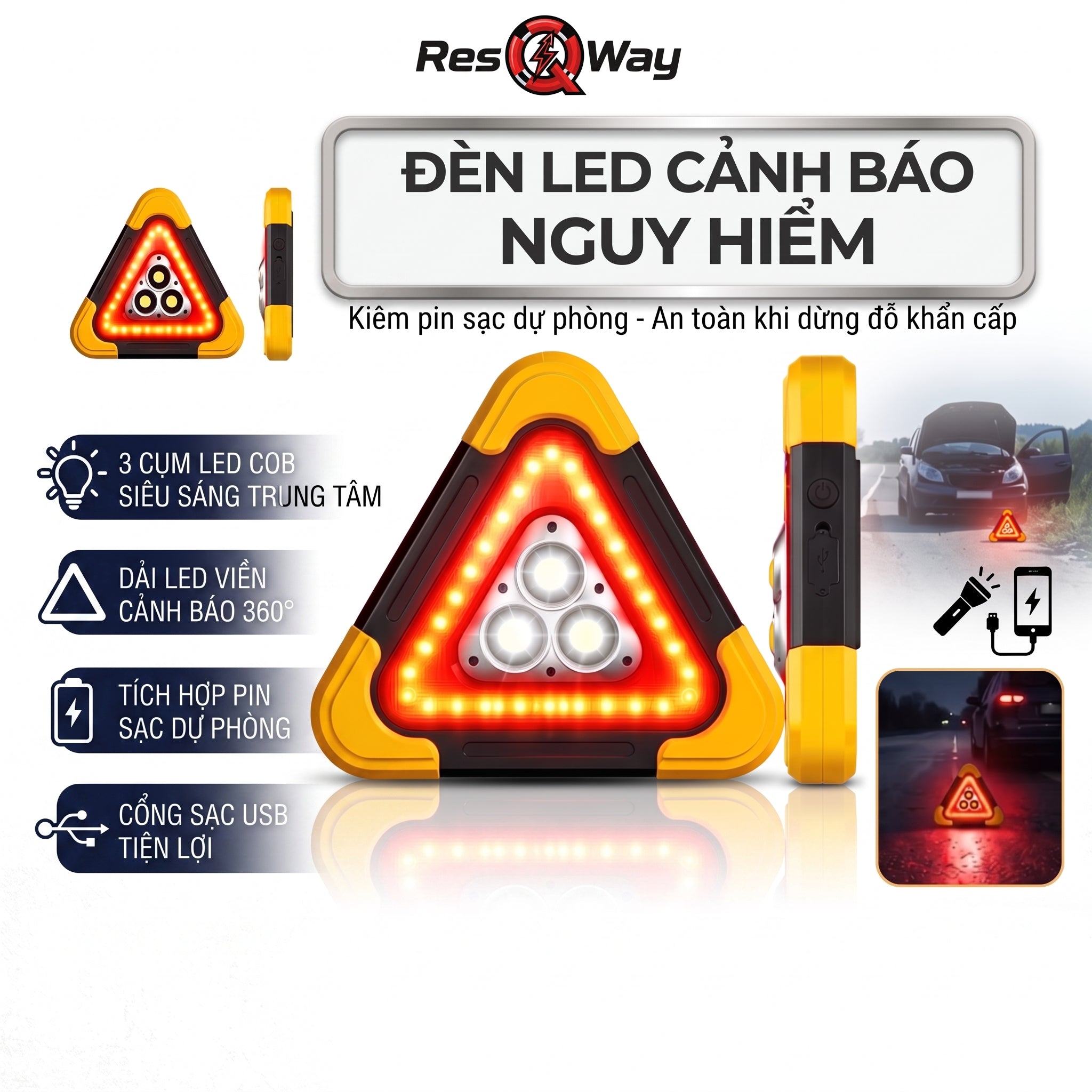 Đèn Cảnh Báo Nguy Hiểm Tam Giác Cho Ô Tô